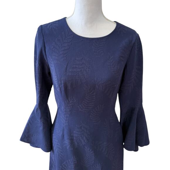 Lilly Pulitzer Kayla Jacquard Bell Sleeve Mini Dress Navy Blue Fern Picker 4 - Picture 4 of 9